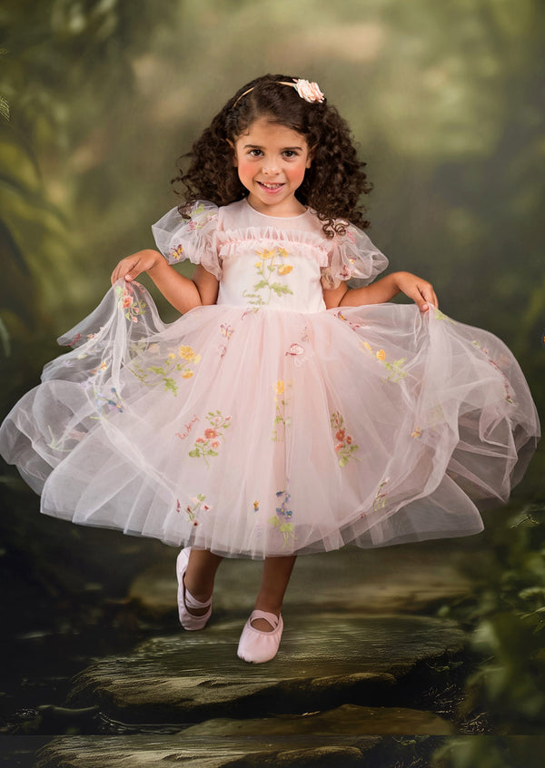 Fairy Dream Floral Puff Sleeve Dress in Pink