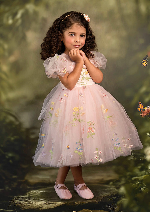 Fairy Dream Floral Puff Sleeve Dress in Pink