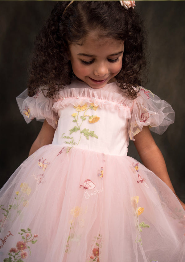 Fairy Dream Floral Puff Sleeve Dress in Pink