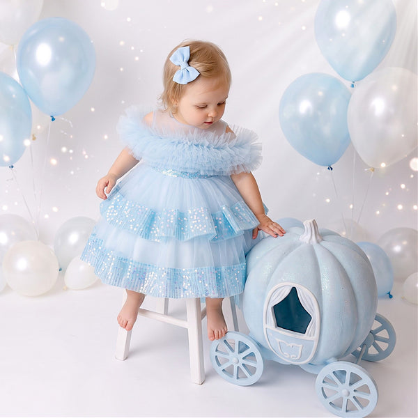 Fairy Tutu Party Dress in Blue | cake smash dress for baby girl