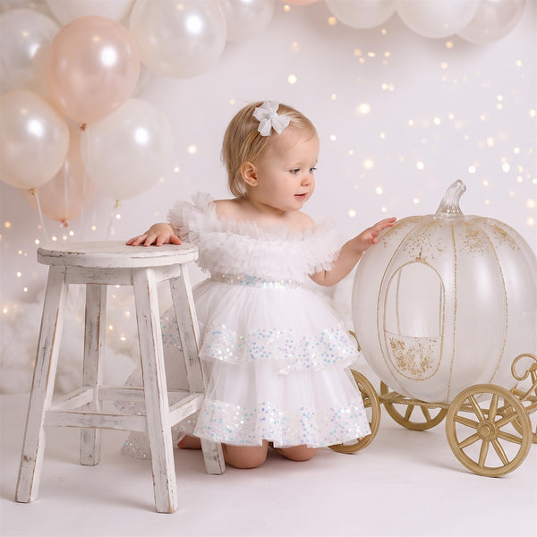 Fairy Tutu Party Dress in White | cake smash dress for baby girl