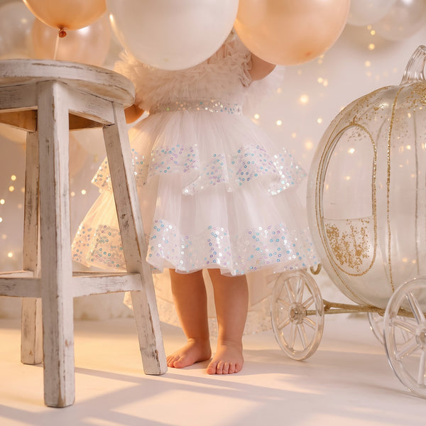 Fairy Tutu Party Dress in White | cake smash dress for baby girl