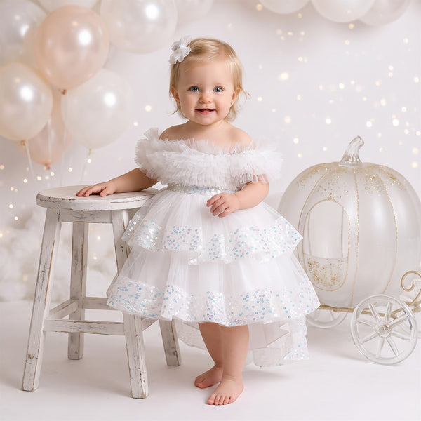Fairy Tutu Party Dress in White | cake smash dress for baby girl