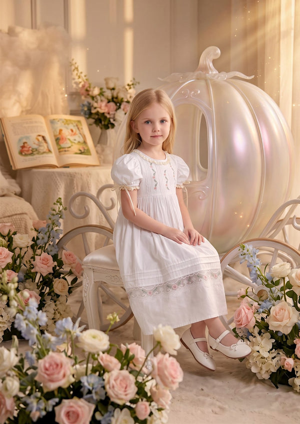 Fairytale Garden Dress in White| Heirloom Girls Dresses