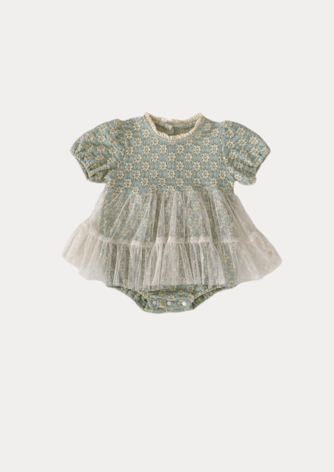 Liliane Petal Lace Romper in Blue