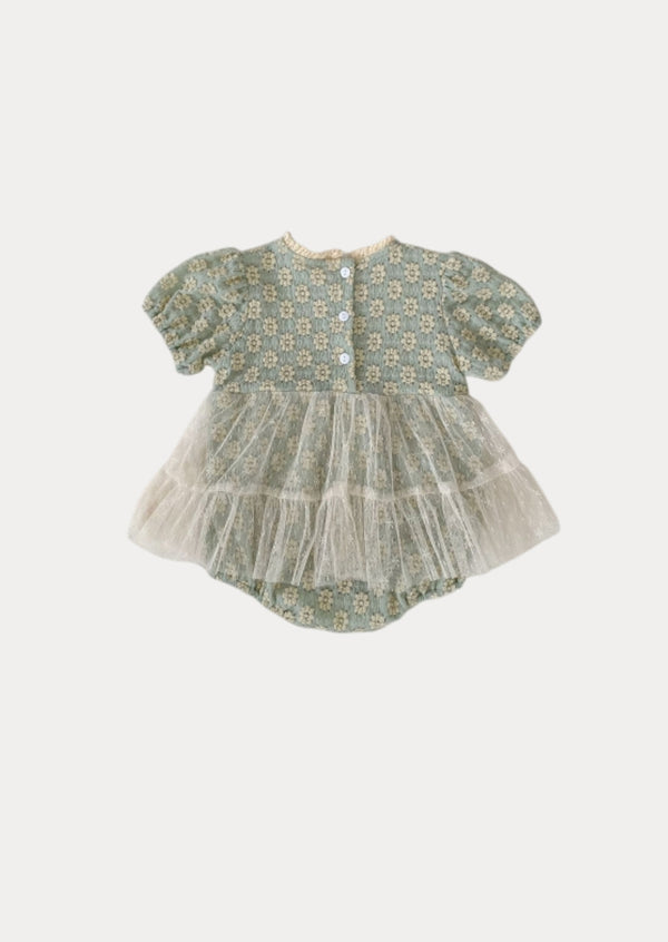 Liliane Petal Lace Romper in Blue