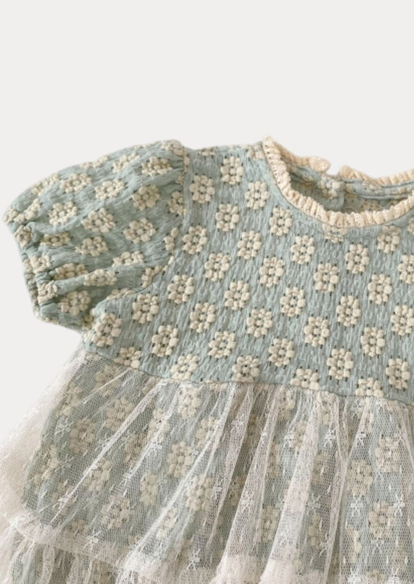 Liliane Petal Lace Romper in Blue