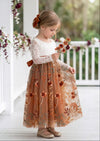 Long Sleeve Burnt Orange Floral Fall Flower Girl Dress