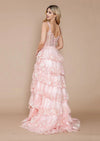 Pink Floral Lace Embellished Ruffled Evening Gown