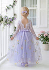 Long Sleeve Lavender Floral Flower Girl Dress - Flower Girl Dresses