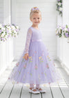 Long Sleeve Lavender Floral Flower Girl Dress - Flower Girl Dresses
