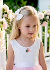 Flower Girl Gift Necklace | Heart Charm & Pink Rose Keepsake