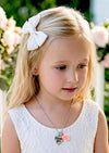 Flower Girl Gift Necklace | Heart Charm & Pink Rose Keepsake