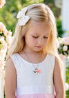 Flower Girl Gift Necklace | Heart Charm & Pink Rose Keepsake