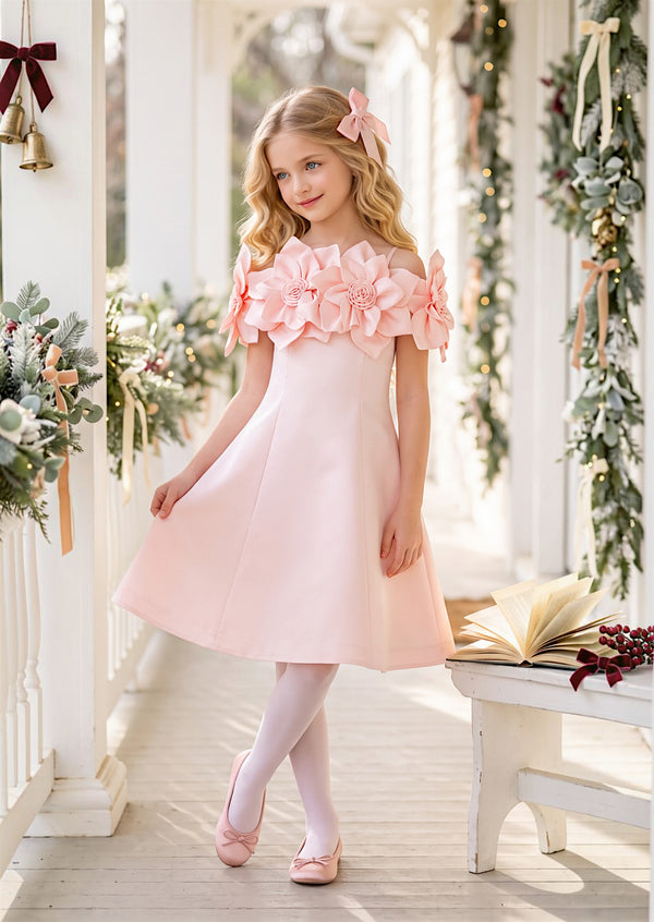 Flower Fairy Girls Dress in Pink | Girls Party Dress, Christmas Dress