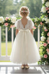 Ivory tulle boho flower girl dress with open back