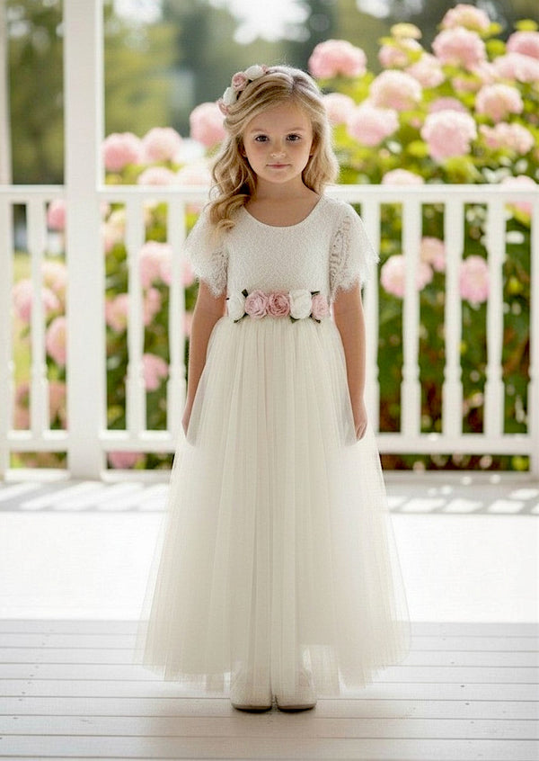 Ivory tulle boho flower girl dress