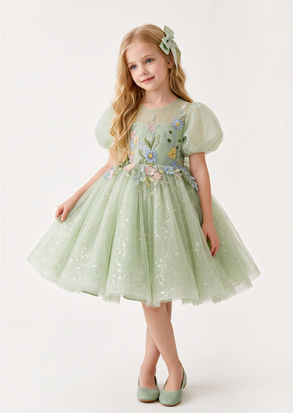Garden Whimsey Girls Dress in Green