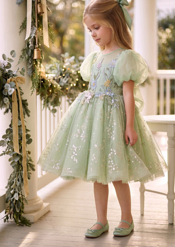 Garden Whimsey Girls Dress in Green