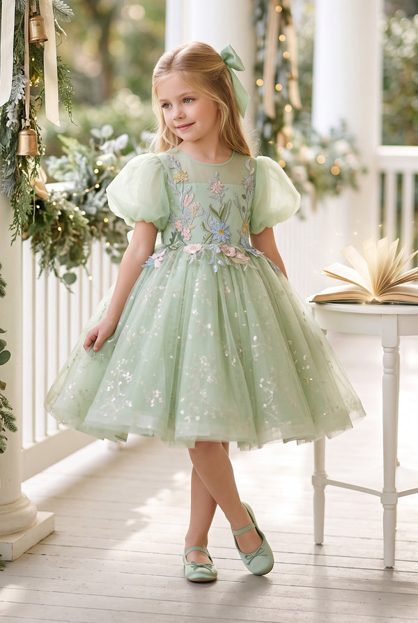 Garden Whimsey Girls Dress in Green