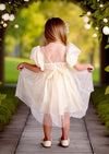 Celeste Puff Sleeve Sequin Party Dress in Beige