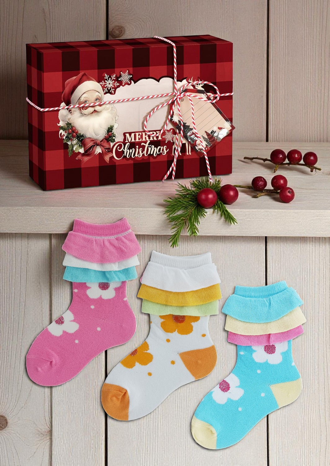 Glitter Dot Flower Socks Gift Box - 3 Pack