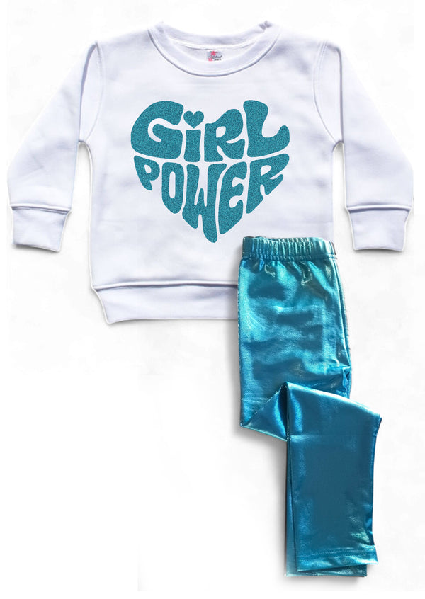 Girl Power Tiffany Blue Glitter Crewneck