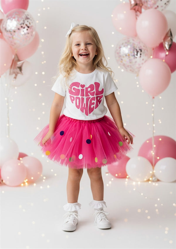 Girl Power Tee & Hot Pink Pom Pom Tutu Set