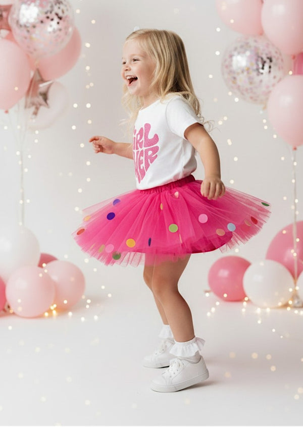 Girl Power Tee & Hot Pink Pom Pom Tutu Set