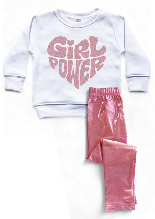 Girl Power Pink Glitter Crewneck & Leggings Set