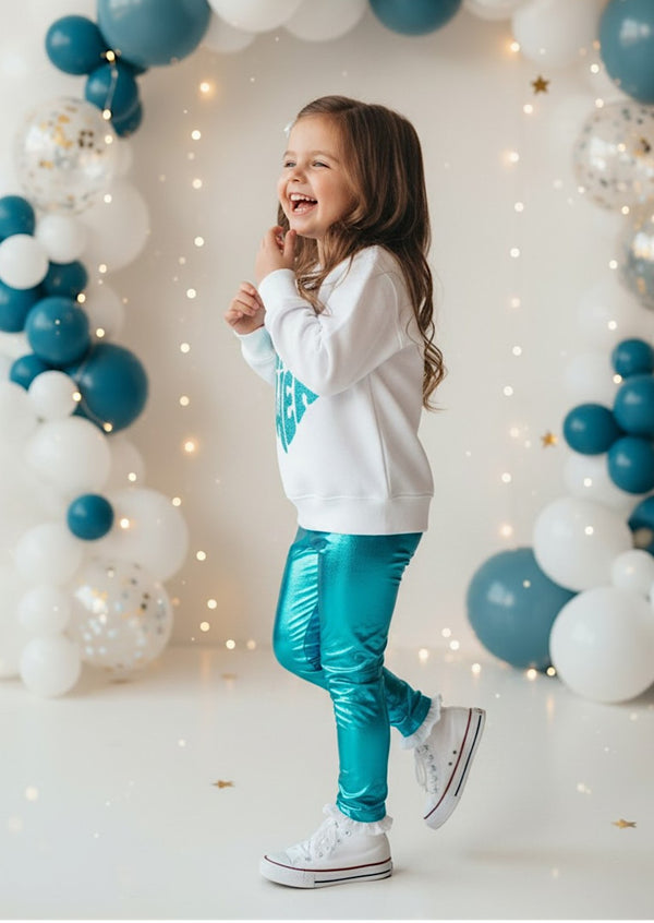 Girl Power Tee & Bright Blue Lame' Leggings