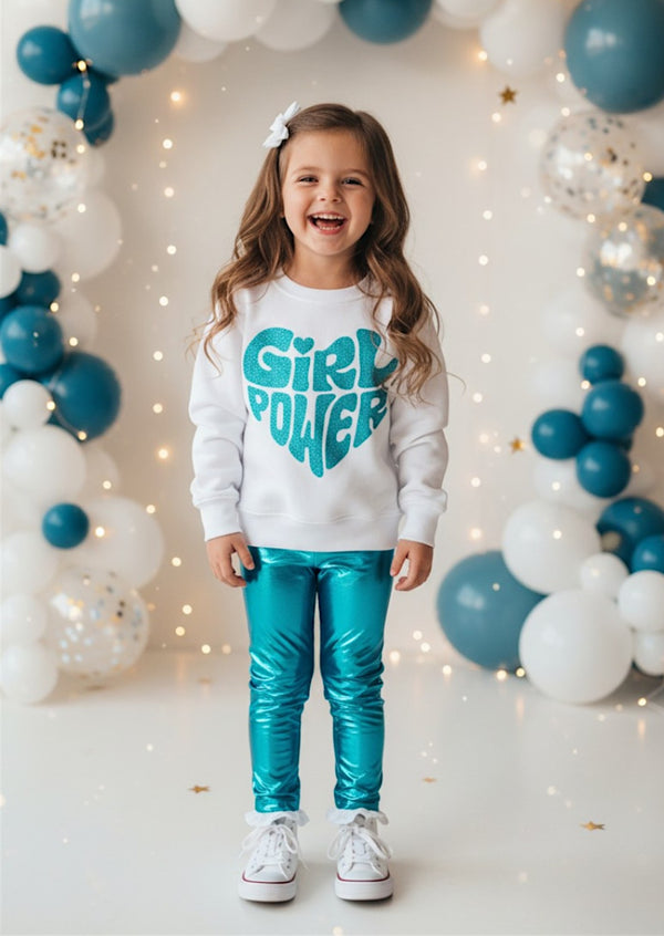 Girl Power Tee & Bright Blue Lame' Leggings