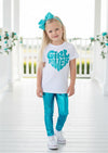 Girl Power Tee & Bright Blue Lame' Leggings Set | Girls Cotton Tees
