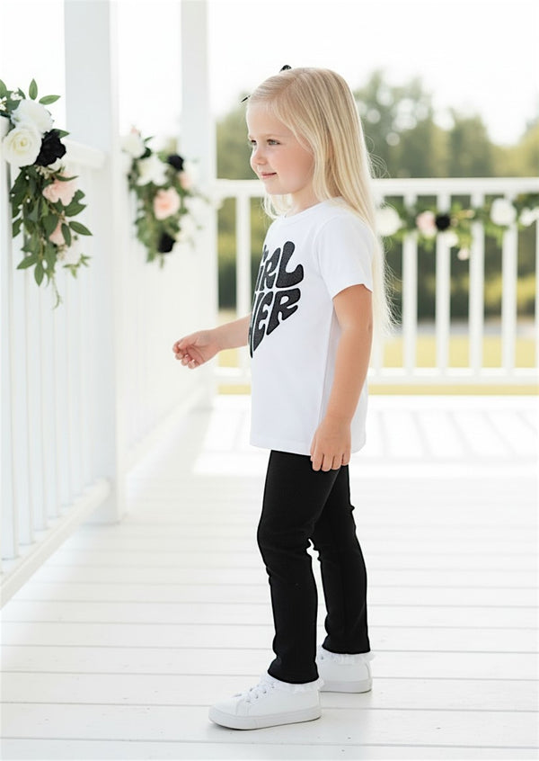 Girl Power Tee & Black Ribbed Leggings | Girls Cotton Tees & Outfits