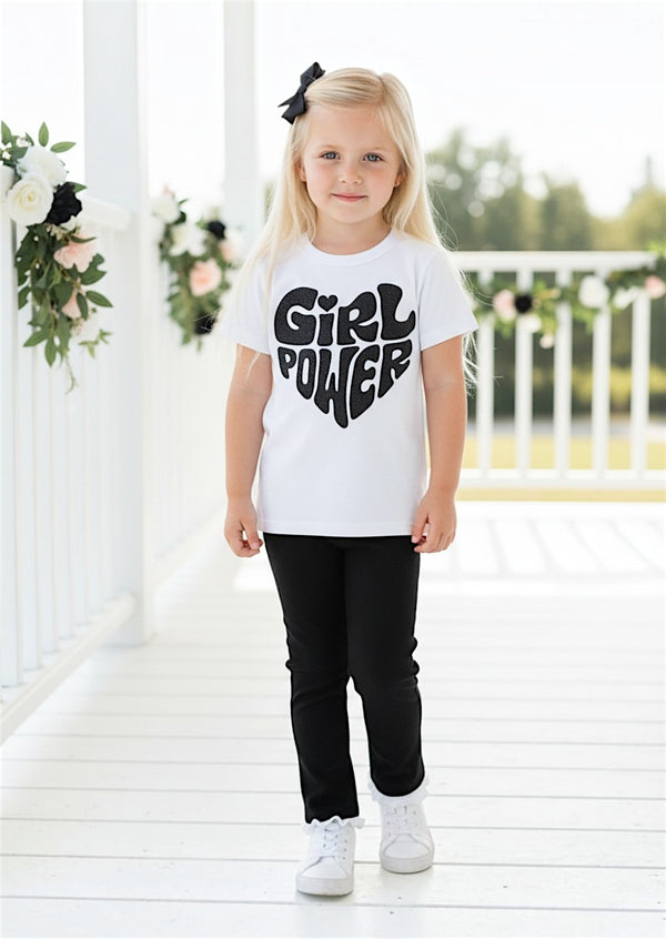Girl Power Tee & Black Ribbed Leggings | Girls Cotton Tees & Outfits