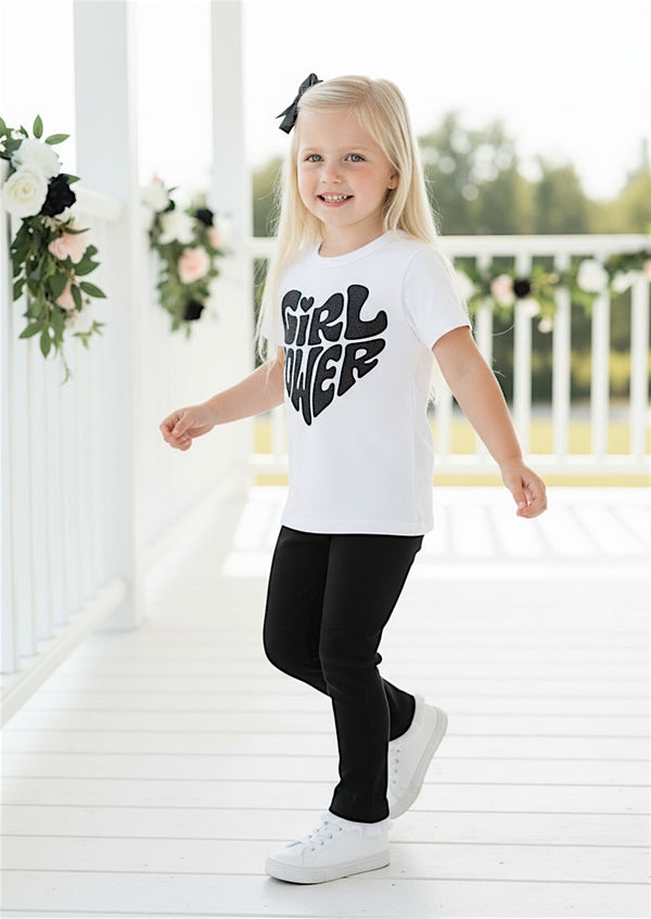 Girl Power Tee & Black Ribbed Leggings | Girls Cotton Tees & Outfits