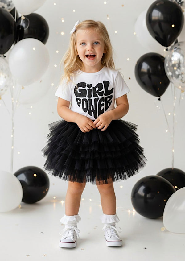 Girl Power Tee & Black Layered Tutu Set