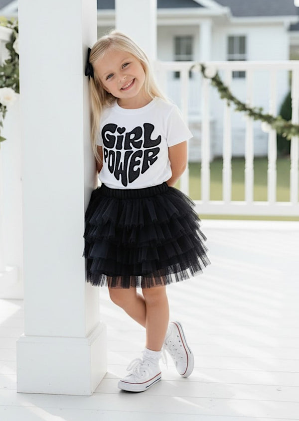Girl Power Tee & Black Layered Tutu Set | Girls Cotton Tees & Outfits