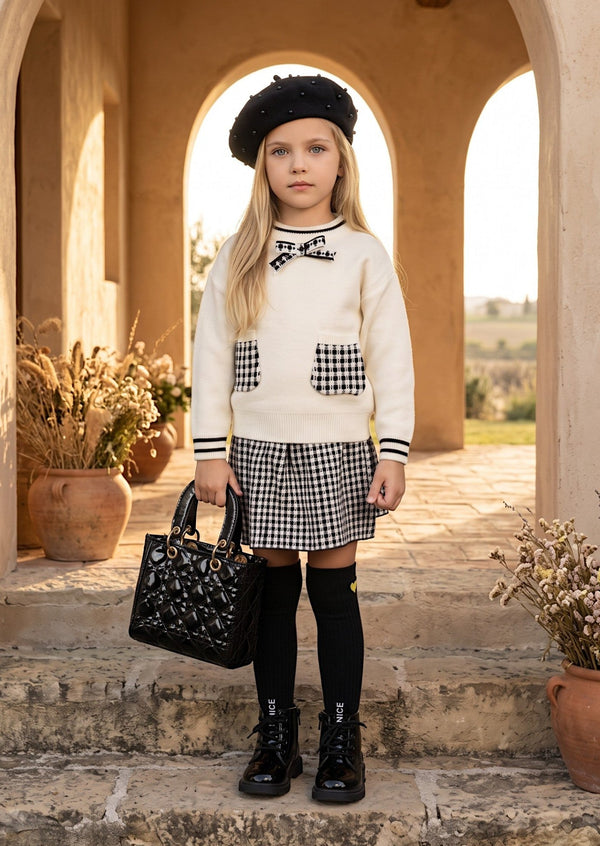 Toddler Classic Black Check Sweater & Skirt Set | Girls Fall Clothing