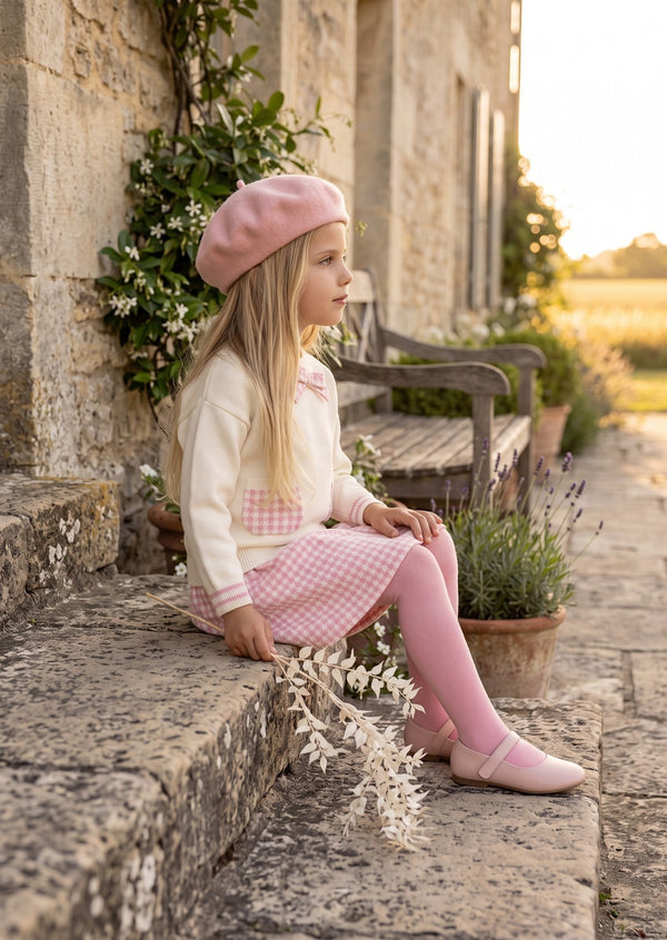 Darling Clementine Girls Classic Check Sweater & Skirt Set in Pink