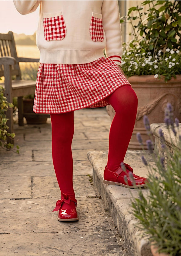 Darling Clementine Girls Classic Check Sweater & Skirt Set in Red