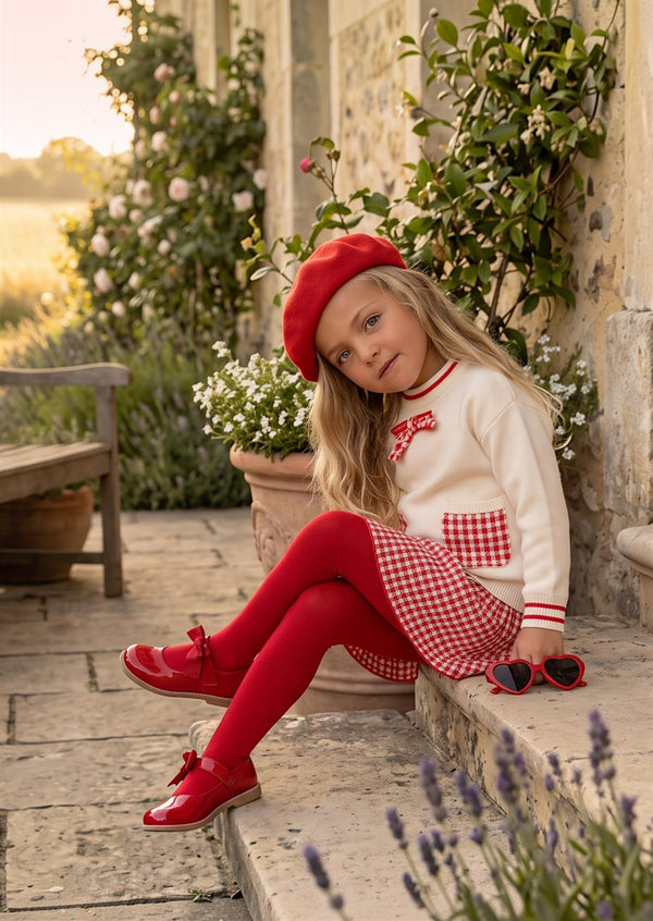 Darling Clementine Girls Classic Check Sweater & Skirt Set in Red