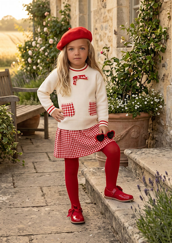 Darling Clementine Girls Classic Check Sweater & Skirt Set in Red