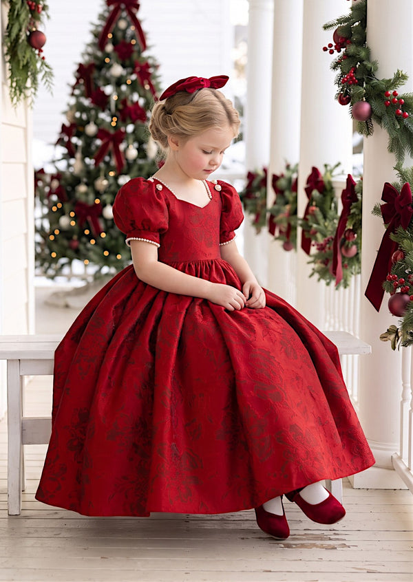 Girls Winter Rose Portrait Dress | Girls Holiday Dresses