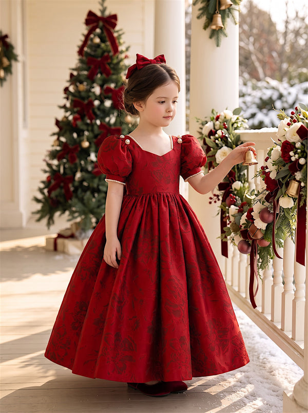 Girls Winter Rose Portrait Dress | Girls Holiday Dresses