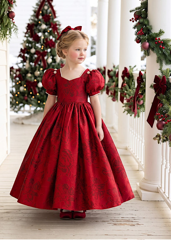 Girls Winter Rose Portrait Dress | Girls Holiday Dresses