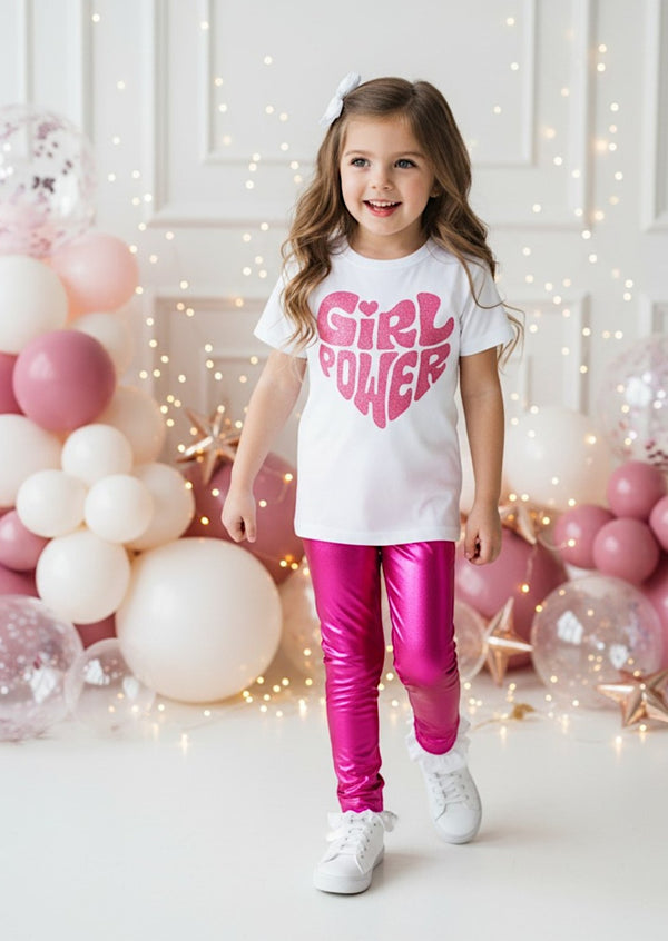 Girl Power Tee & Hot Pink Lame' Leggings