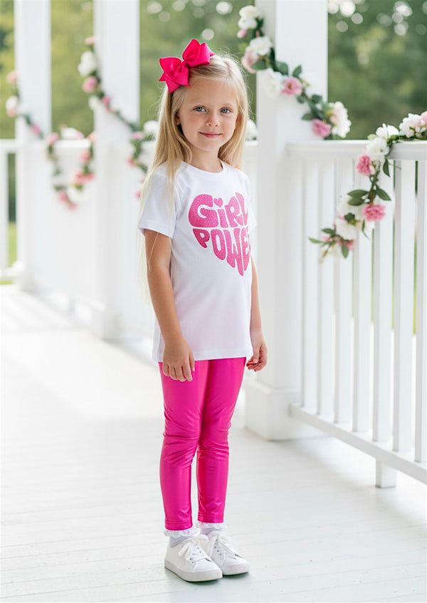Girl Power Tee & Hot Pink Lame' Leggings| Girls Cotton Tees & Outfits