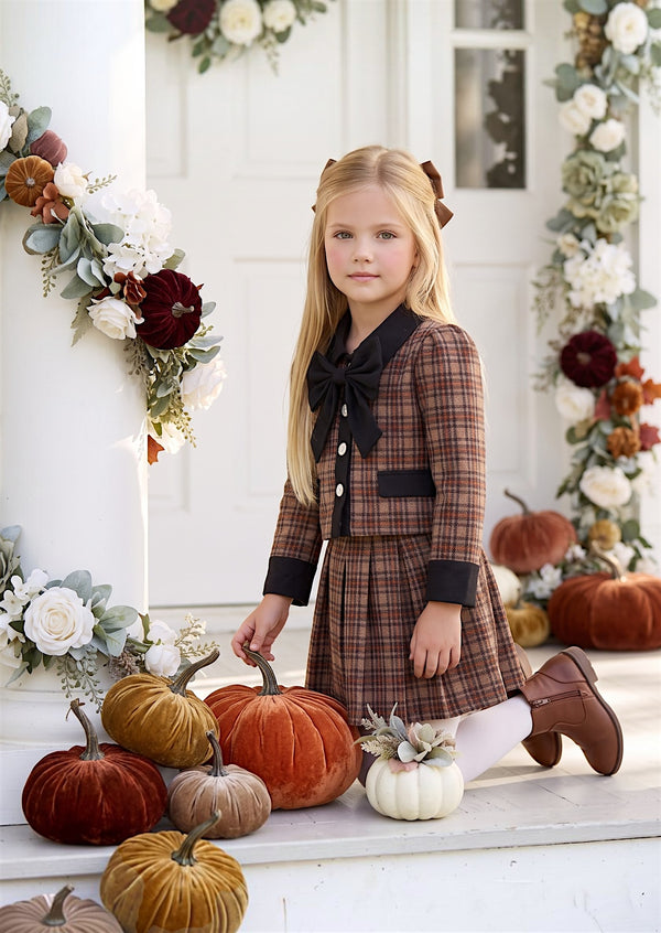 Brown Plaid Skirt Set | Girls Fall Clothes /Outfits -Fall Tween Outfit