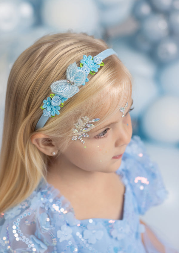 The Glass Petal Butterfly Headband in Blue